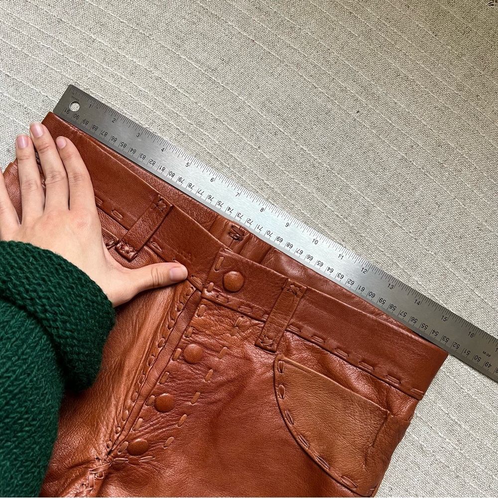 Vintage 1970s Whipstitched Buckskin Leather Flare Pants - Picture 3 of 16